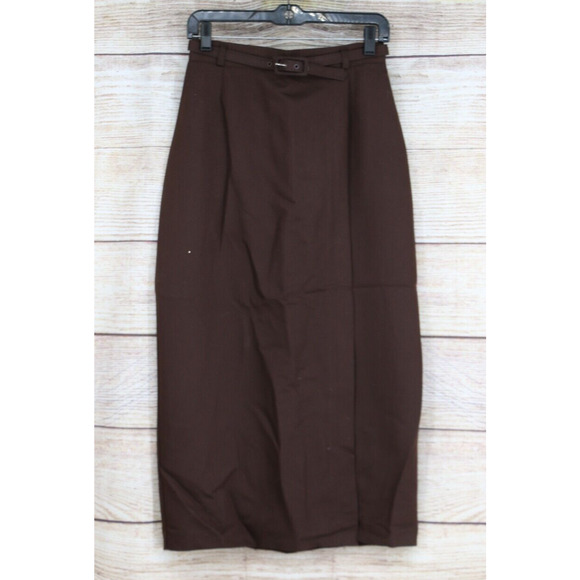 VINTAGE Worthington Womens Size 10 Straight Midi Pleated High Rise Skirt Brown - Picture 1 of 5